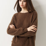 Suéter sem costura 100% lã Merino com gola redonda