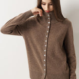 Cardigan de malha 100% lã Merino com gola alta