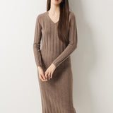 30% Cashmere 70% Merino Wool V-Neck Sweater Dress