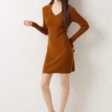 Vestido suéter 100% lã Merino com decote em V