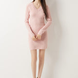 Vestido suéter 100% lã Merino com decote em V