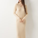 30% Cashmere 70% Merino Wool V-Neck Sweater Dress