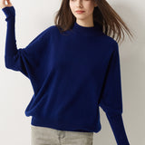 100% Merino Wool Mock Neck Batwing Sweater