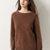 Suéter sem costura 100% lã Merino com gola redonda
