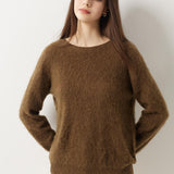 Suéter sem costura 100% lã Merino com gola redonda