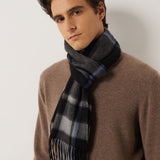 100% Cashmere Long Plaid Tassel Warm Knit Scarf
