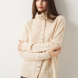 Cardigan de malha 100% lã Merino com gola alta