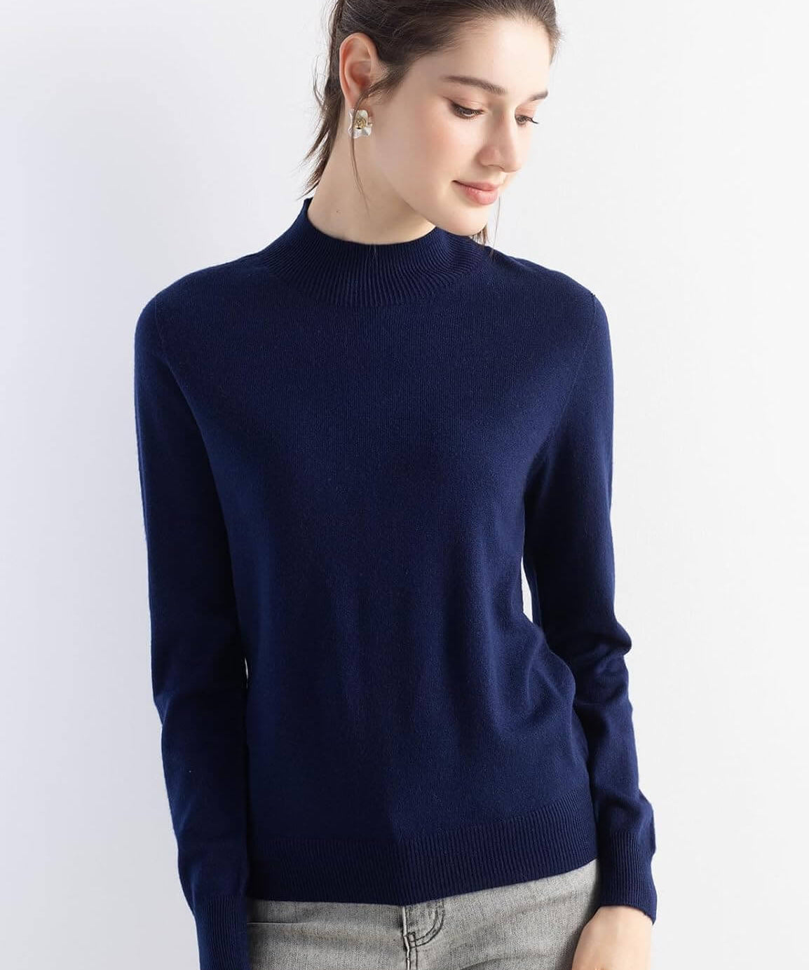Merino Wool Mock Neck Seamless Knit Sweater