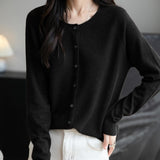 Merino Wool Blend Seamless Crewneck Cardigan