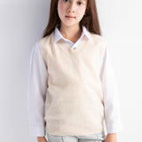Girls 100% Merino Wool Sweater Vest V-Neck Sleevless 2025 Fall Winter Cable Tops Knitted Pullover Vest
