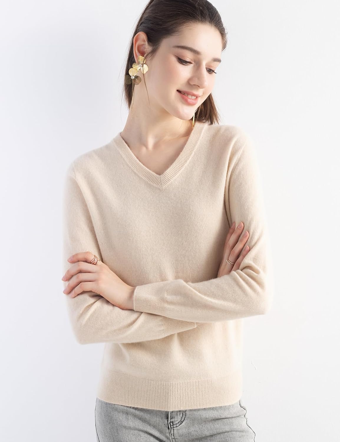 Chanyarn 100% Pure Cashmere Women's Sweater V-Neck Long Sleeve 2025 Fall Winter Warm Soft Knit Pullover