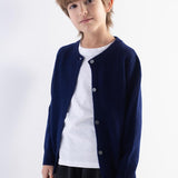 Boys 100% Merino Wool Cardigan Fall Winter First-Line Ready to Wear Crew Neck Long Sleeve Seamless Knit Sweater