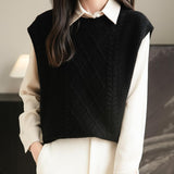 Chanyarn Women's 100% Merino Wool Sweater Vest 2025 Fall Winter Casual Crewneck Cable Sleeveless Knit Sweater Tank Tops