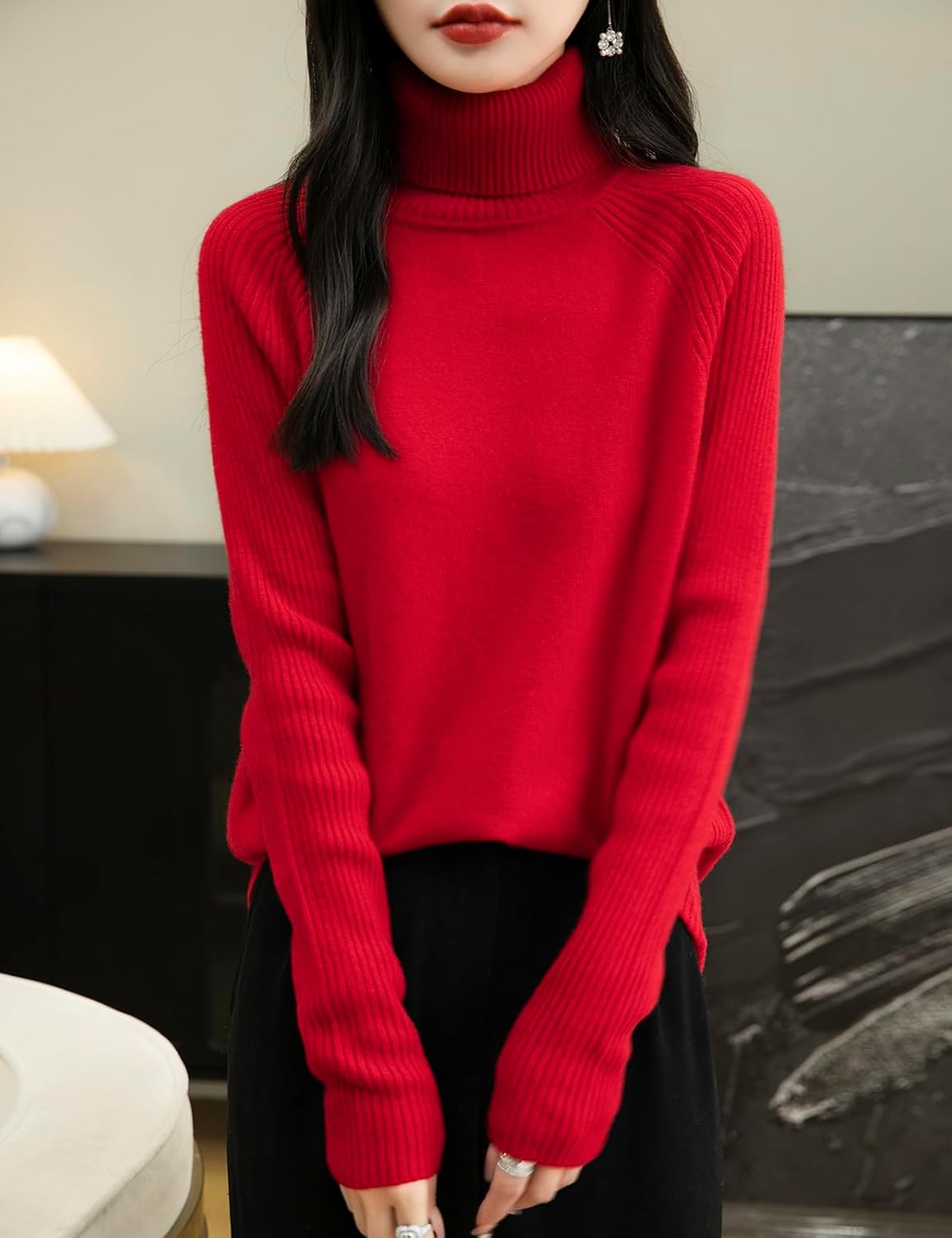 100% Merino Wool Raglan Turtleneck Sweater