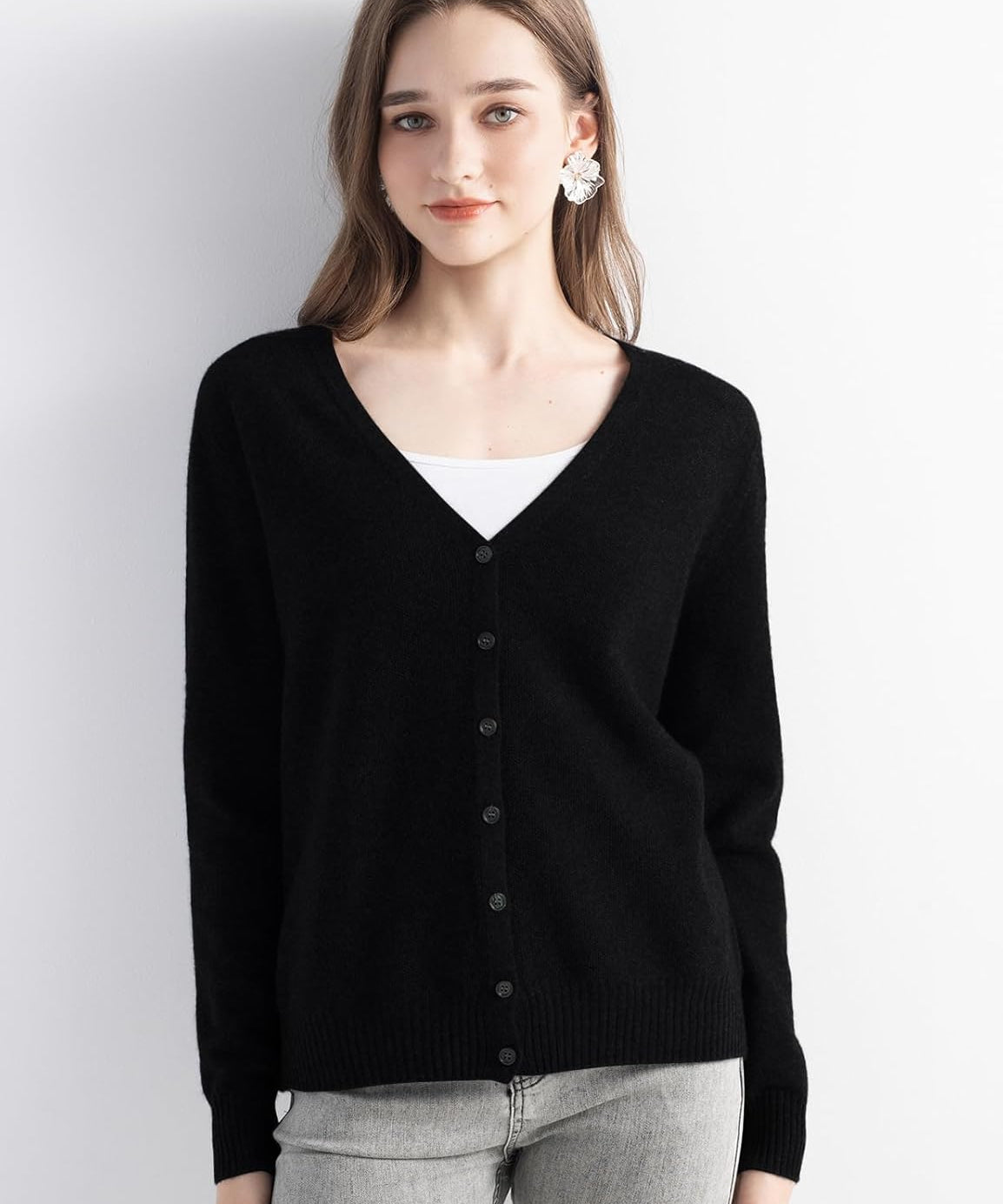 Mongolian V-Neck Knitted Cashmere Cardigan