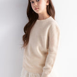 Girls 100% Merino Wool Sweater Fall Winter First-Line Ready to Wear Crewneck Long Sleeve Seamless Knit Sweater