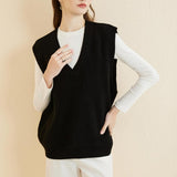 Women's 100% Merino Wool Sweater Vest 2025 Spring Classic V Neck Casual Sleeveless Knit Sweater Vest