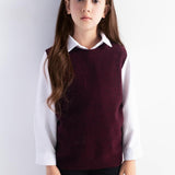 Girls 100% Merino Wool Sweater Vest Crewneck Sleeveless 2025 Fall Winter Cable Tops Knitted Pullover Vest