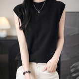 Women's 100% Merino Wool Spring Fall Winter First-Line Ready to Wear Mock Neck Seamless Knit Sleeveless Sweater Vest