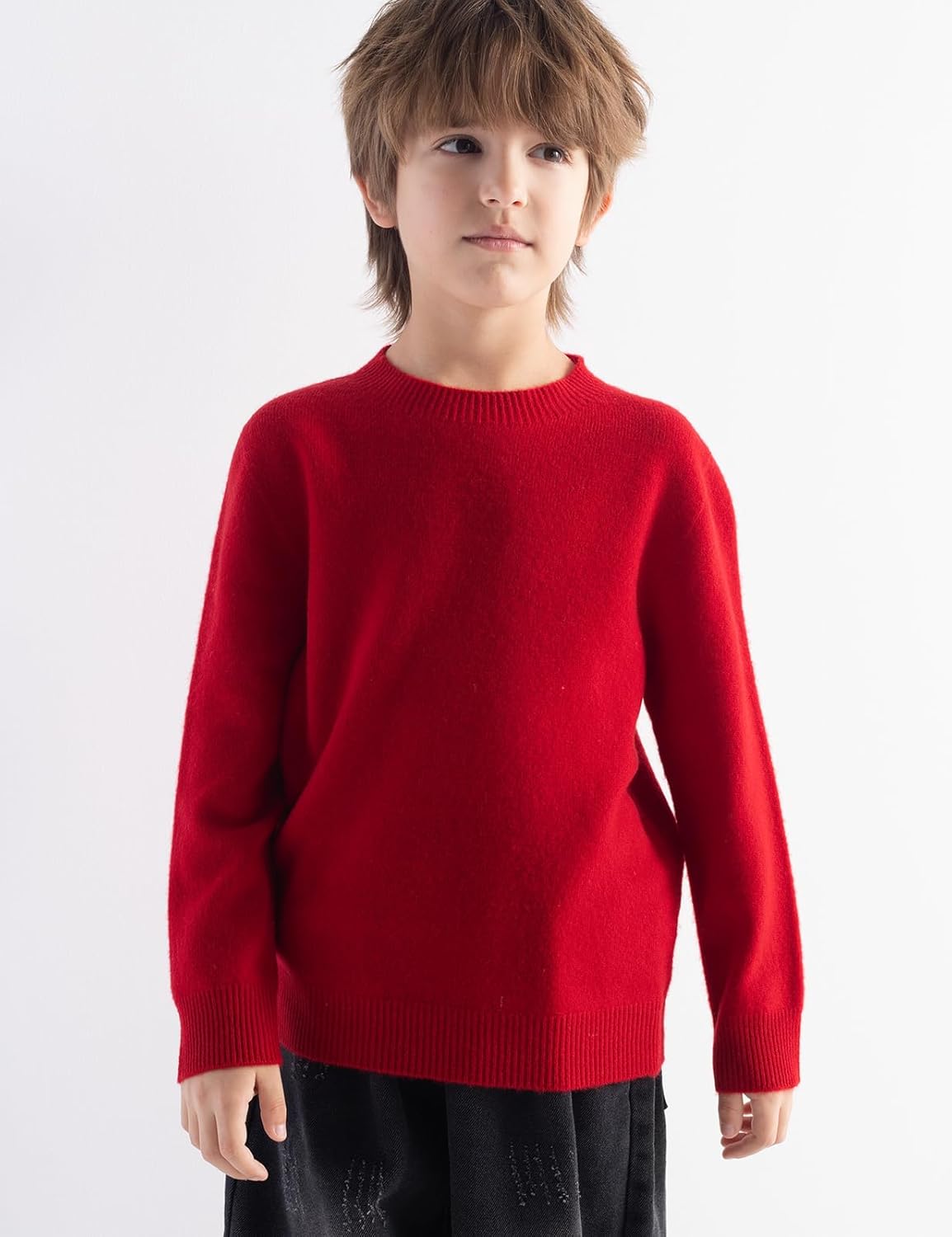 男の子100％メリノウールセーター2025秋の冬のファーストラインクルーネック長袖シームレスニットセーターを着用する準備ができています