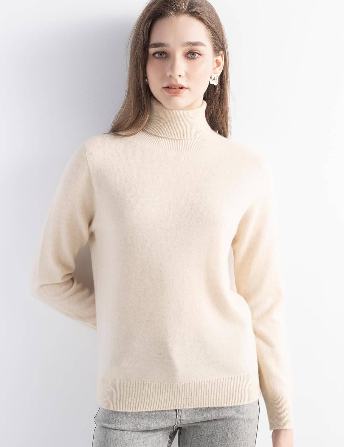 Women's 100% Pure Cashmere Sweater Turtleneck Long Sleeve Warm Soft 2025 Fall Winter Knit Pullover