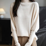 Women's Merino Wool Blend Oversized Sweater 2025 Fall Winter Fashion Mock Neck Batwing Sleeve Knit Pullover Sweater