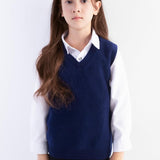 Girls 100% Merino Wool Sweater Vest V-Neck Sleevless 2025 Fall Winter Cable Tops Knitted Pullover Vest