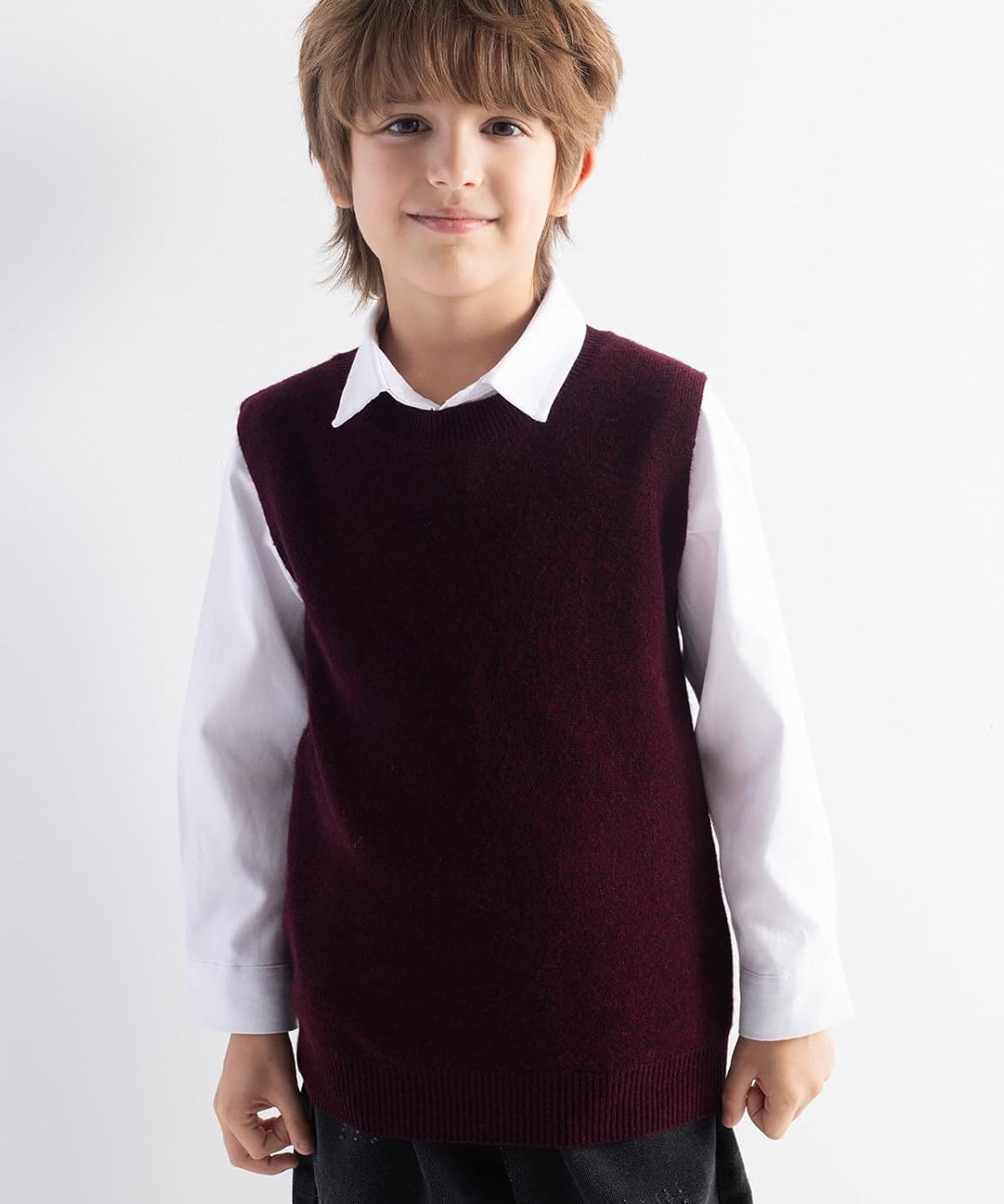 Boys and Girls 100% Merino Wool Cable Crewneck Sweater Vest