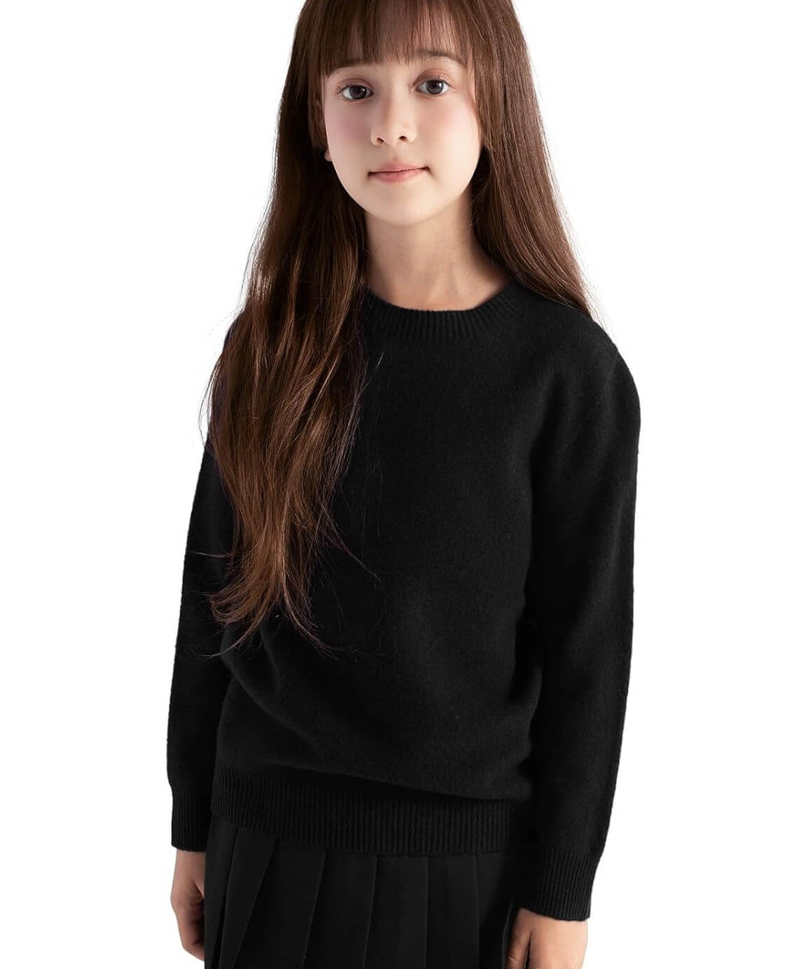 Girls' 100% Merino Wool Seamless Crewneck Sweater