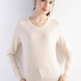Women's Merino Wool Sweater 2025 Fall Winter V Neck Long Sleeve First-Line Ready to Wear Seamless Knit Sweater