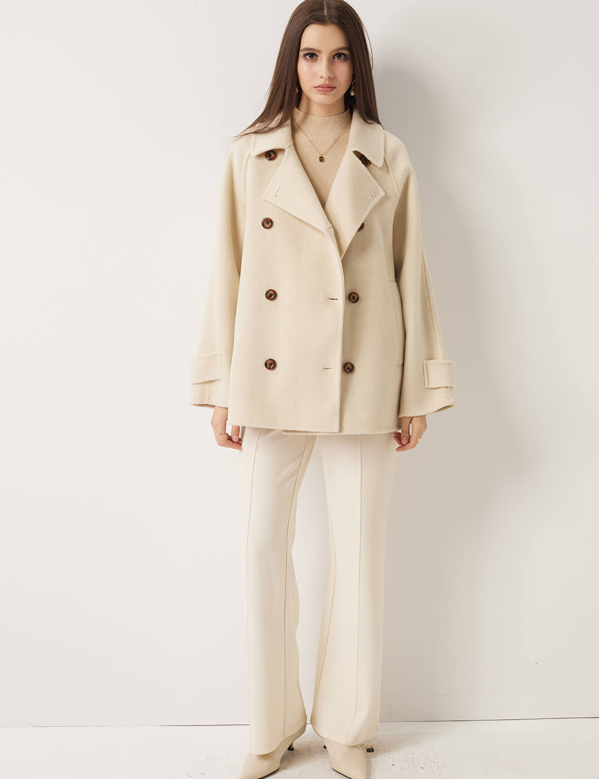 100% Merino Wool Double Breasted Loose Coat