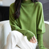 Women's Merino Wool Blend Oversized Sweater 2025 Fall Winter Fashion Mock Neck Batwing Sleeve Knit Pullover Sweater