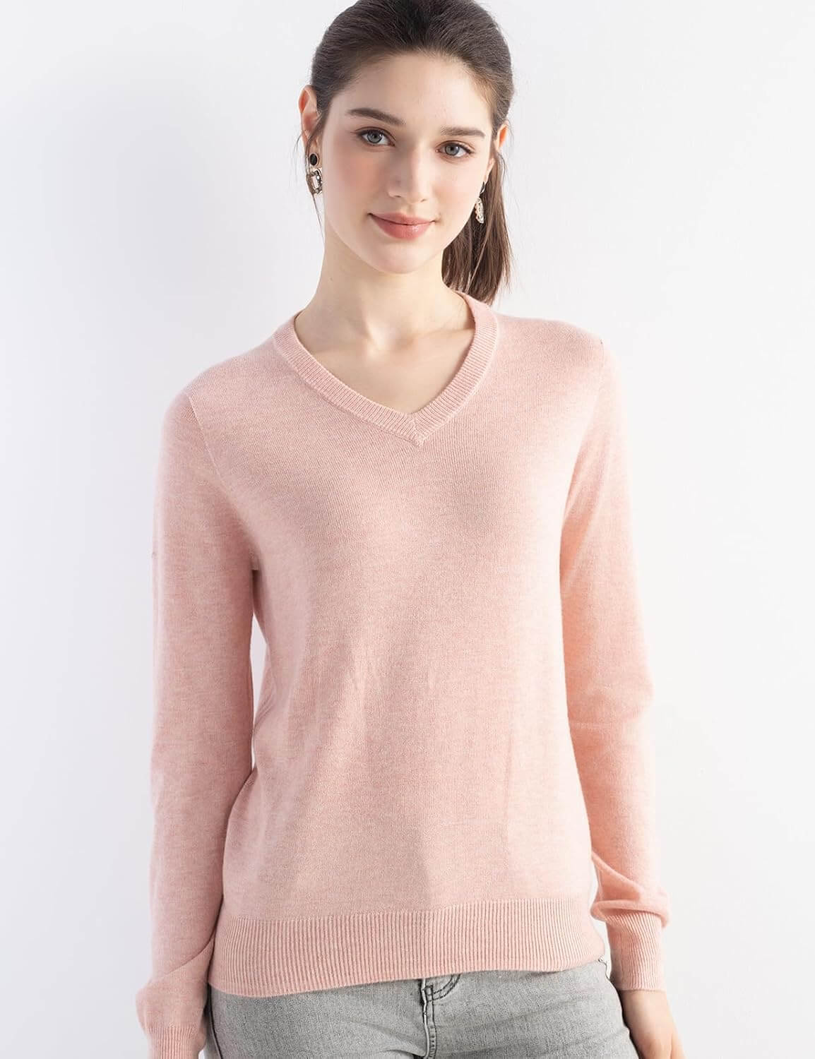 Women's Merino Wool Sweater 2025 Fall Winter V Neck Long Sleeve First-Line Ready to Wear Seamless Knit Sweater