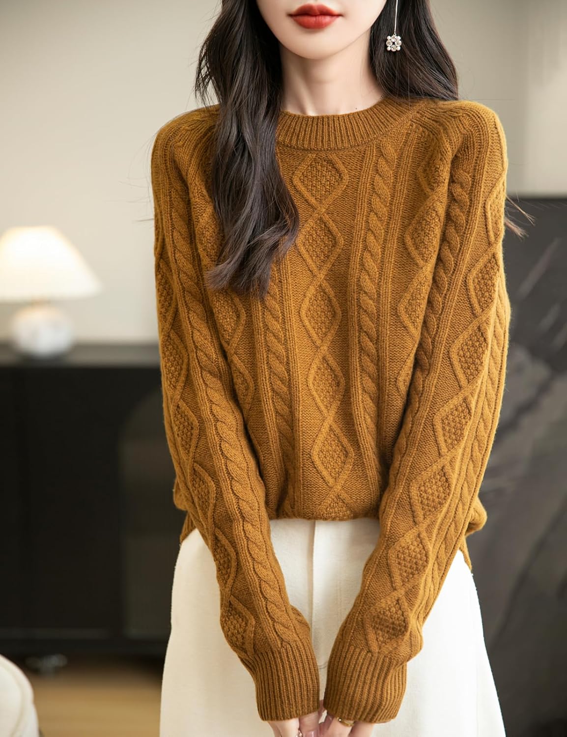 Chanyarn Pull à laine de mérinos de Chanyarn 2025 Automne d'hiver Casual Crewneck à manches longues Câble vintage Pull en tricot