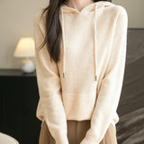 Felpa con tasca a maniche lunghe in lana merino al 100% da donna 2025 inverno calda morbida a manica lunga a maglia con tasca