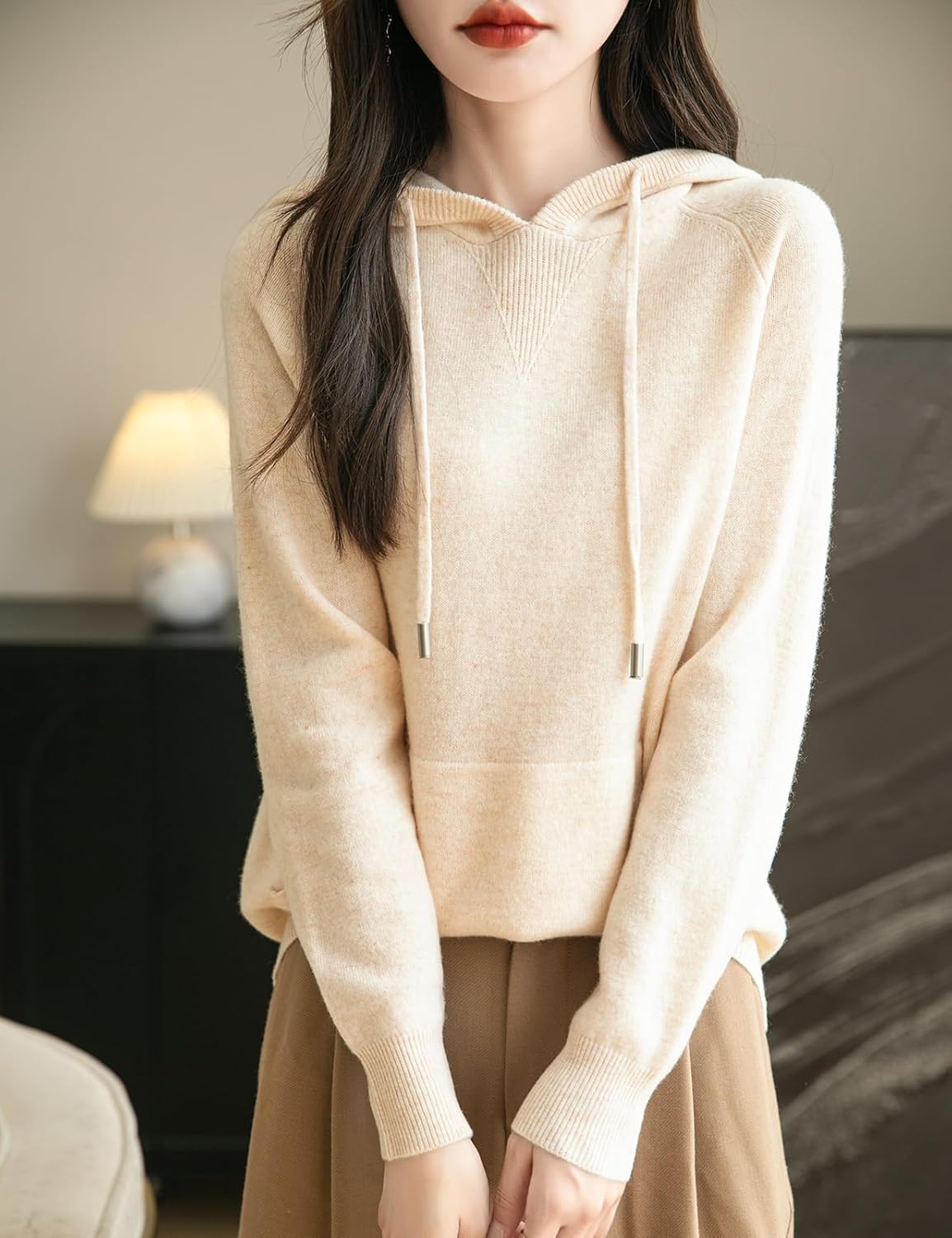 Women's 100% Merino Wool Hoodies 2025 Fall Winter Warm Soft Sweater Long Sleeve Knitted Sweatshirt with Pocket