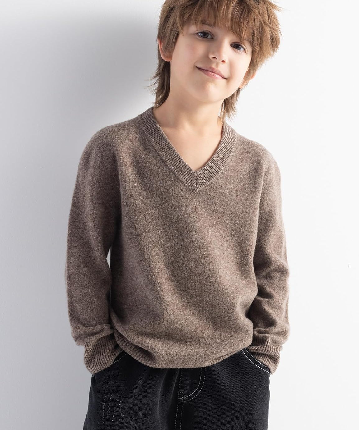 Boys and Girls 100% Merino Wool Seamless V-Neck Sweater