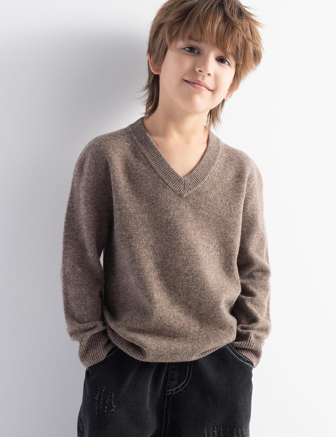 男の子と女の子100％メリノウールのセーター秋の冬のファーストラインクルーネックの長袖のシームレスセーターを着用する準備ができています