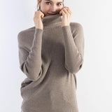 Women's Merino Wool Oversized Sweater 2025 Fall Winter Turtleneck Ribbed Batwing Sleeve Asymmetrical Knit Pullover