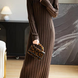 Women's Merino Wool Blend Sweater Dress 2025 Fall Winter V-Neck Long Sleeve Ribbed Cocktail Bodycon Knit Maxi Dress