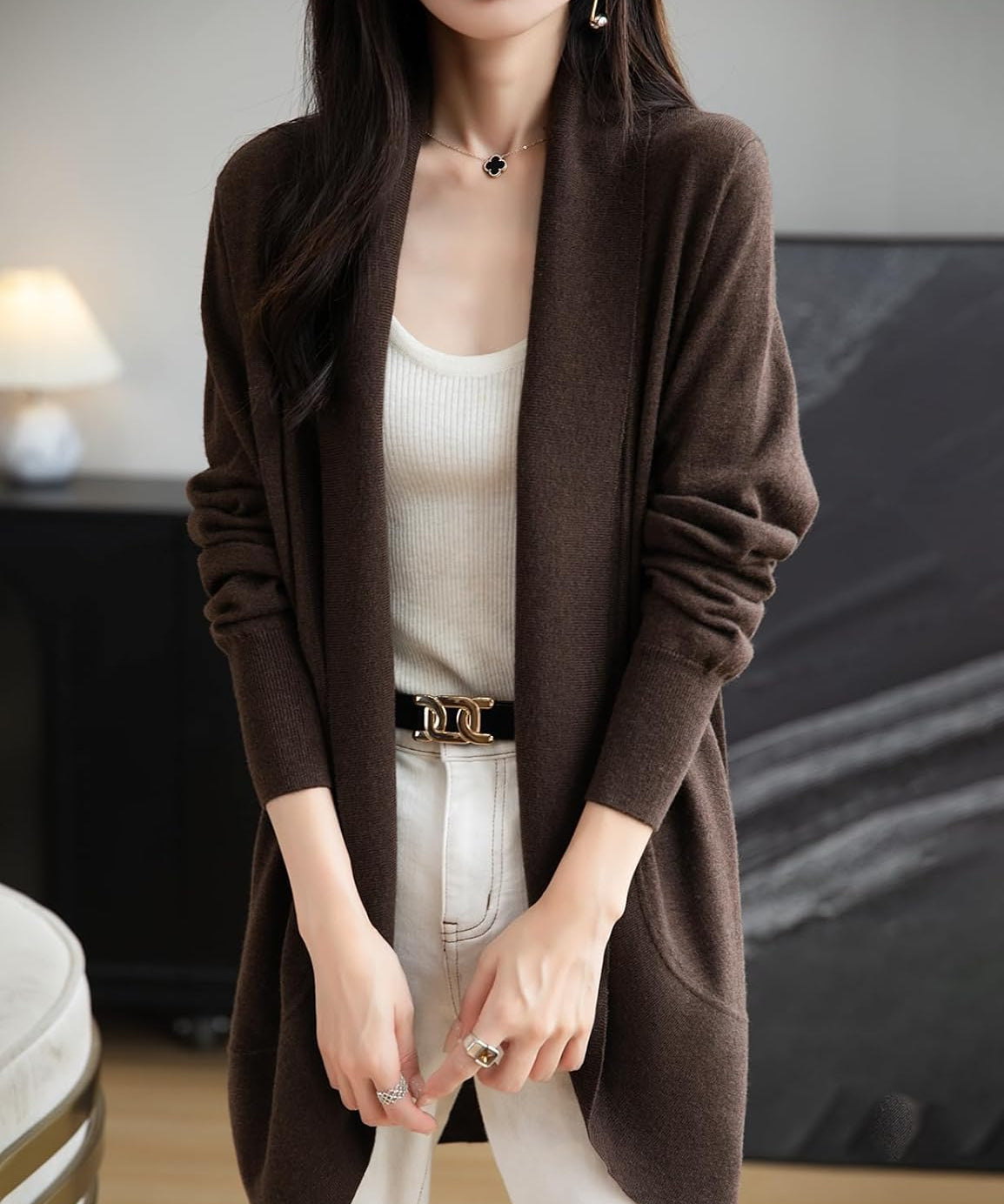 Merino Wool Blend Knit Cardigan Sweater