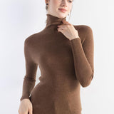 Women's Merino Wool Sweater Fall Winter Turtleneck Rib Long Sleeve First-Line Ready to Wear Seamless Knit Sweater