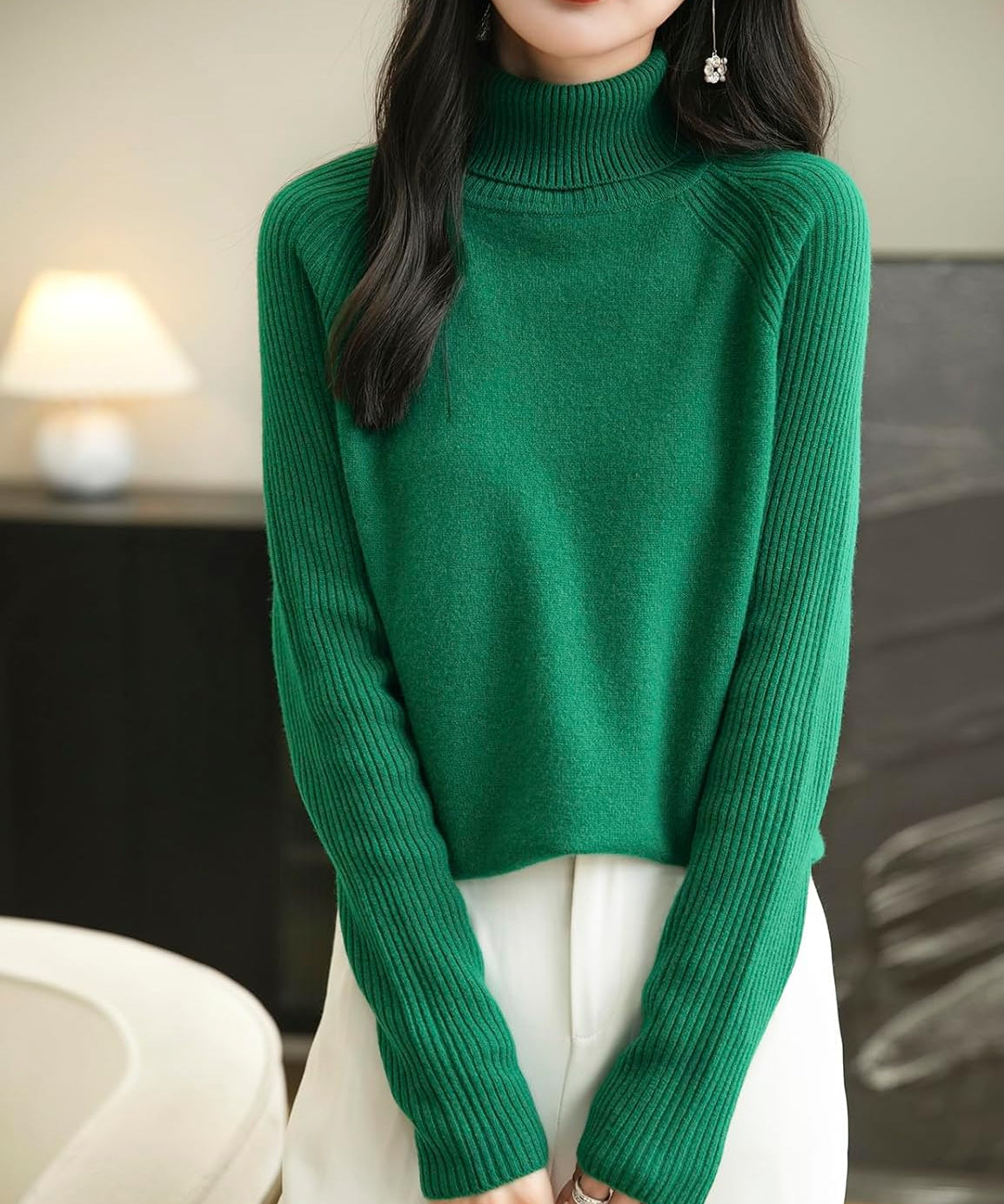 Women's 100% Merino Wool Raglan Turtleneck Sweater