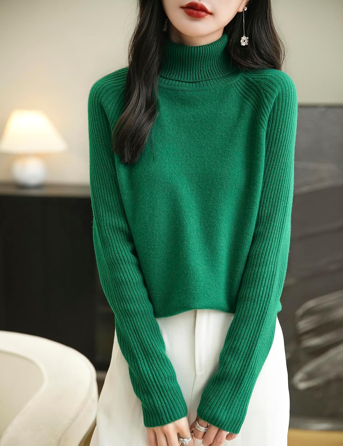 100% Merino Wool Raglan Turtleneck Sweater