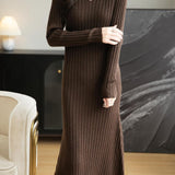 Women's Merino Wool Blend Sweater Dress 2025 Fall Winter V-Neck Long Sleeve Ribbed Cocktail Bodycon Knit Maxi Dress