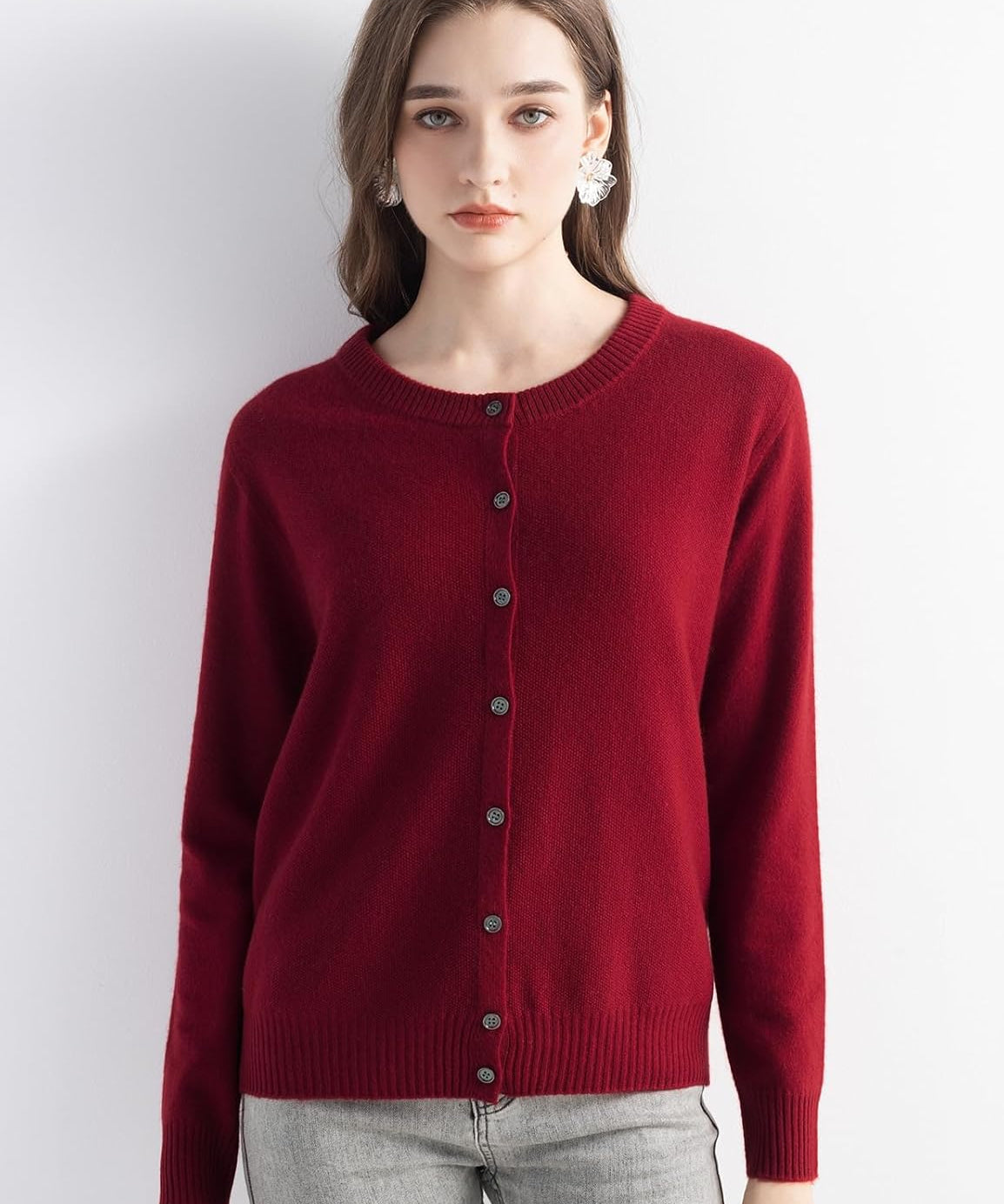 Mongolian Cashmere Cardigan Crewneck Sweater