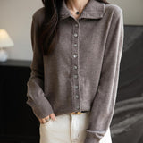 Women's Merino Wool Blend Cardigan 2025 Fall Winter Casual Mock Neck Long Sleeve Knit Cardigan with Buttons