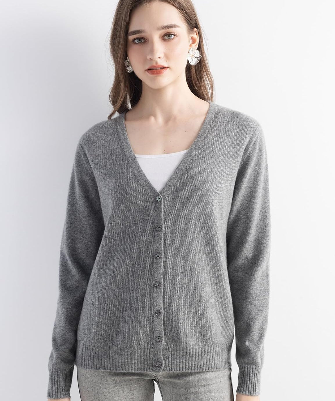 Mongolian V-Neck Knitted Cashmere Cardigan