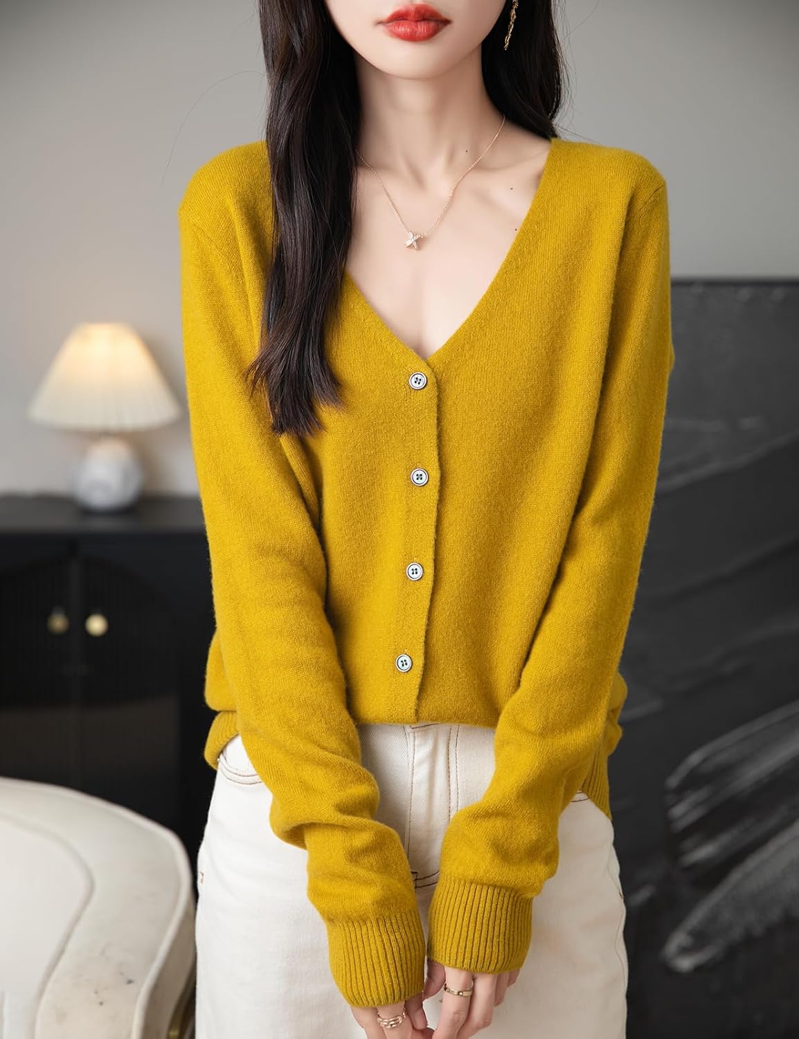 Women's 100% Merino Wool Cardigan 2025 Fall Winter Sexy V Neck Long Sleeve Lightweight Knit Cardigan Sweater