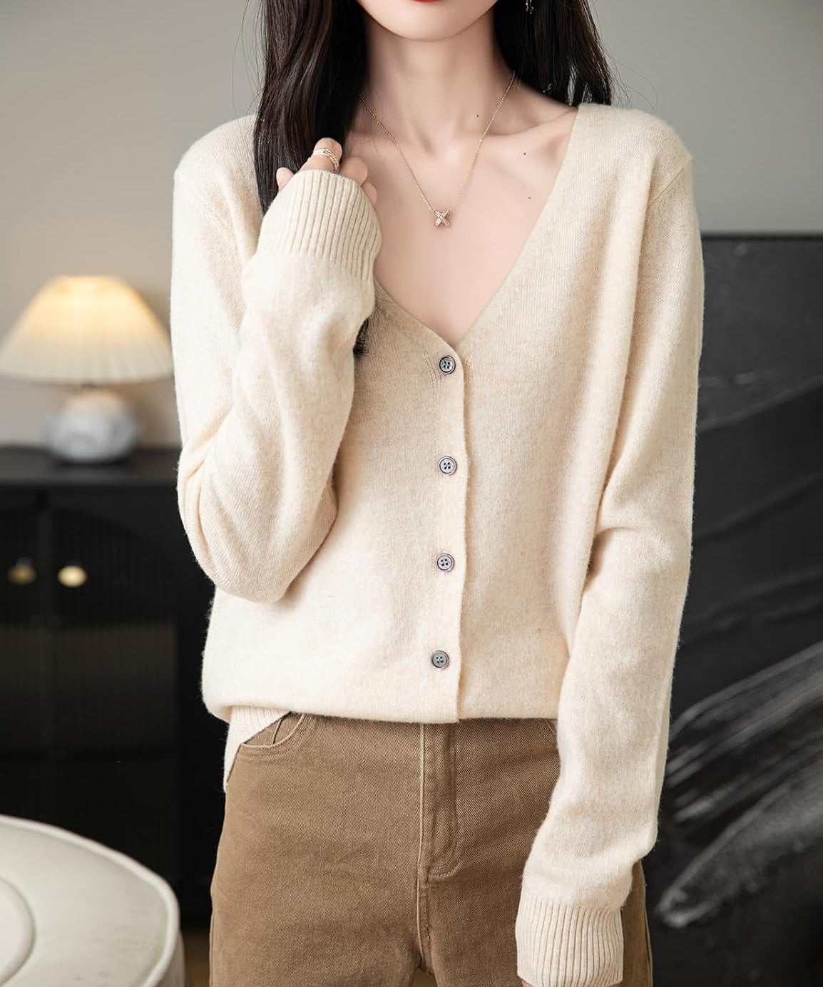 Women's 100% Merino Wool Cardigan 2025 Fall Winter Sexy V Neck Long Sleeve Lightweight Knit Cardigan Sweater